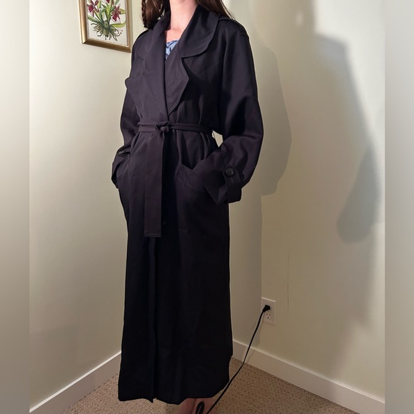 VINTAGE Navy Blue Double Breasted Trench Coat with Belt | Size M - Picture 3 of 4